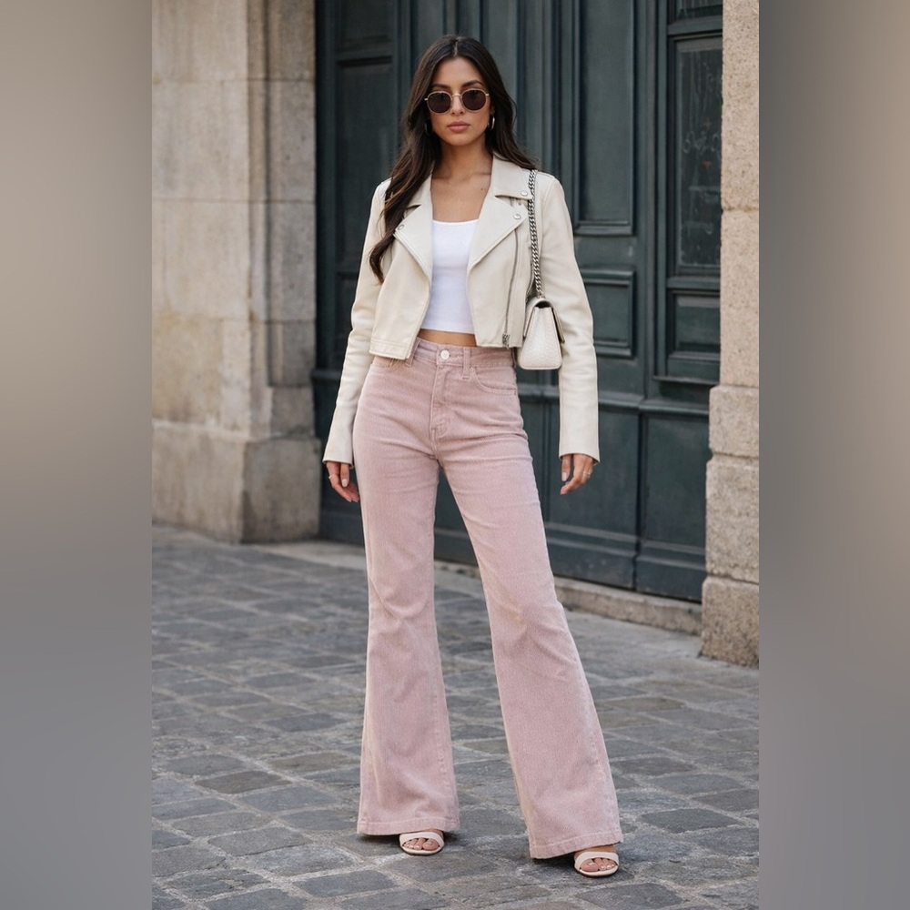Forever 21 Pink Corduroy Flare Pants Small High Rise Wide Leg Boho Y2K